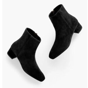 Talbots Perla Black Suede Ankle Boots Block Heel Inner Zip Closure Size 7.5M
